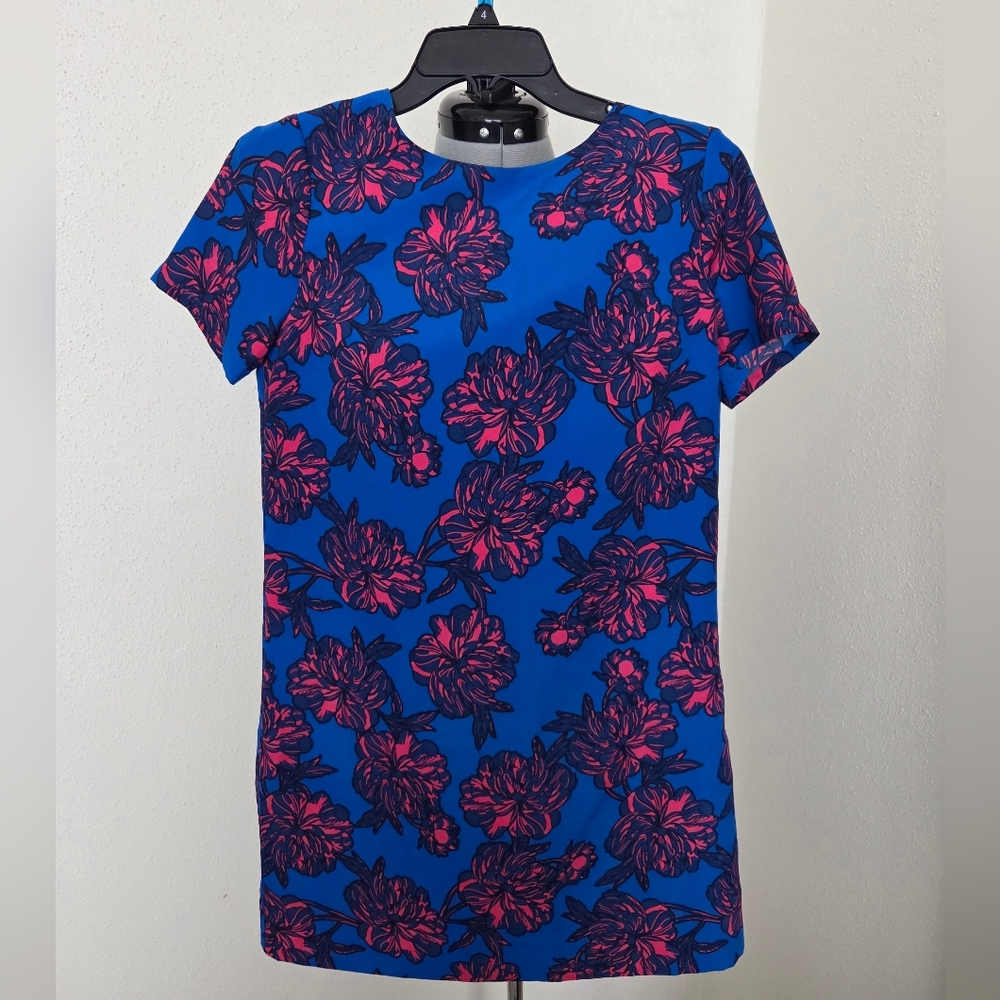 J. Crew Vibrant Blue and Pink Floral Mini Dress